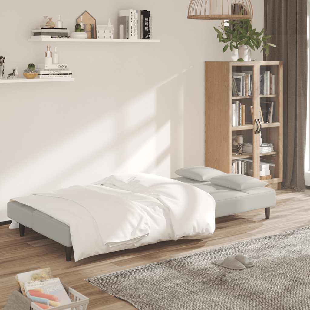 Schlafsofa 2-Sitzer mit 2 Kissen Creme Samt
