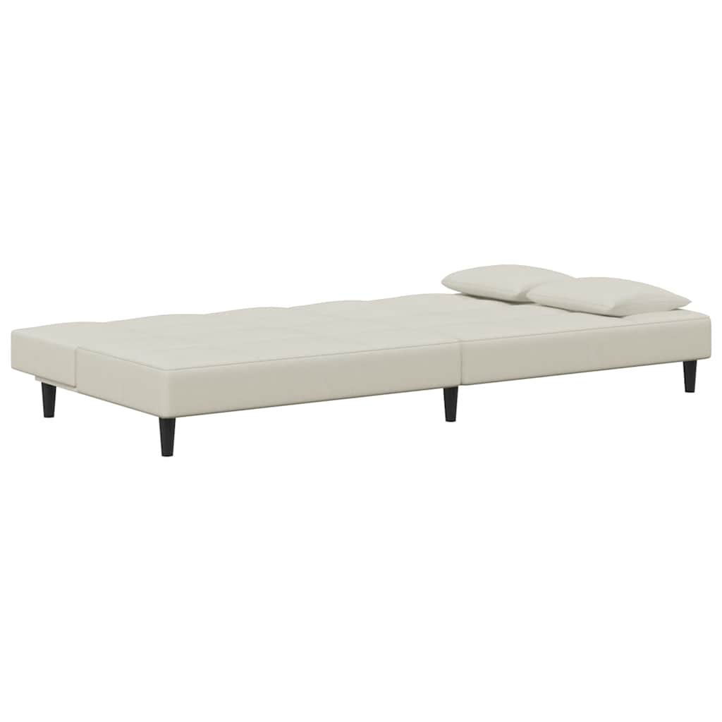 Schlafsofa 2-Sitzer mit 2 Kissen Creme Samt