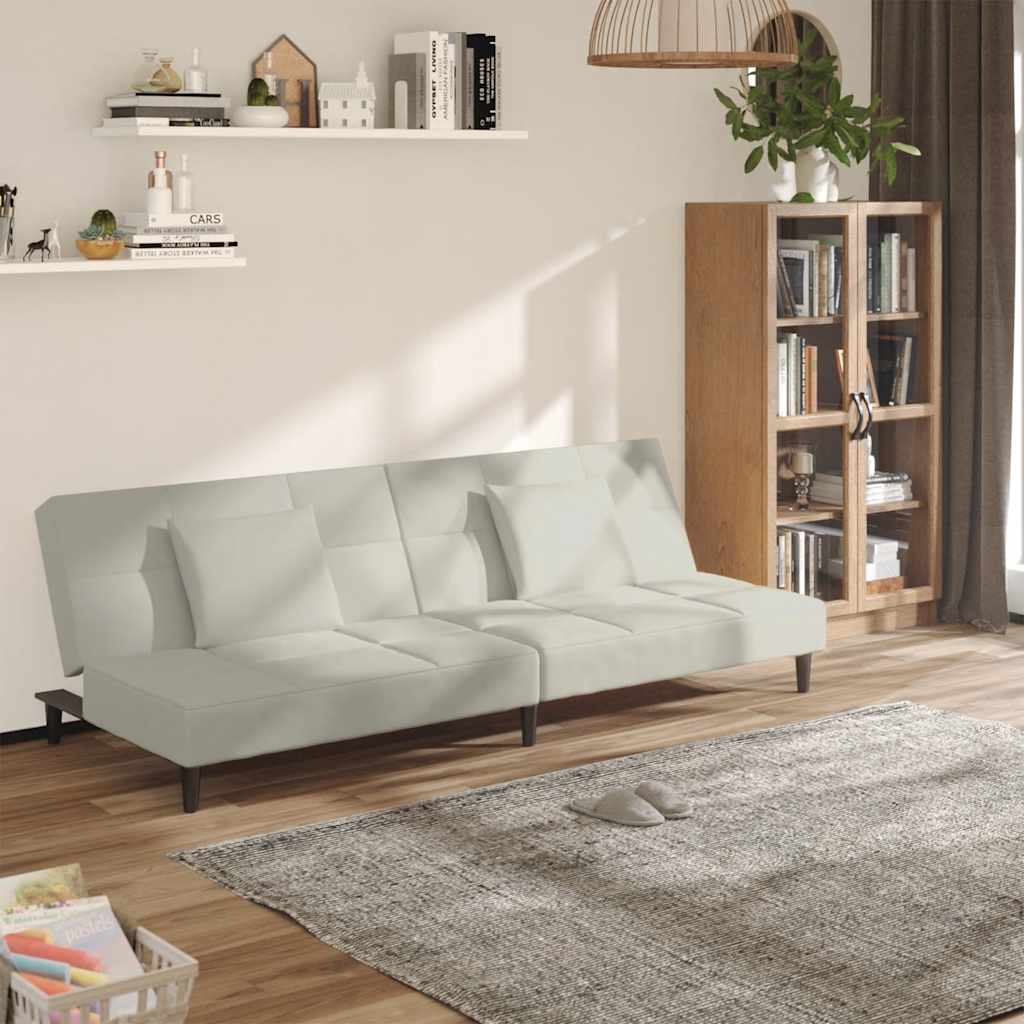 Schlafsofa 2-Sitzer mit 2 Kissen Creme Samt