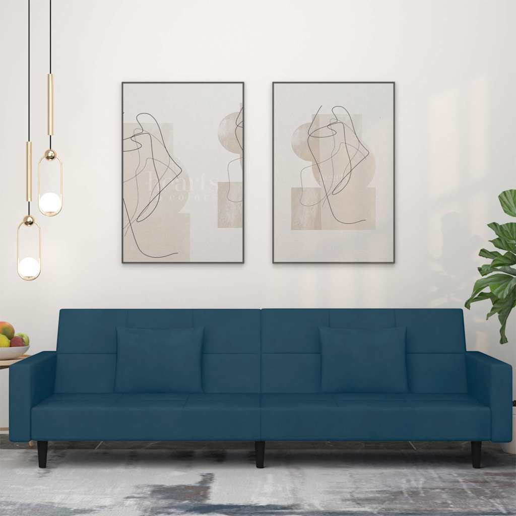 Schlafsofa 2-Sitzer mit 2 Kissen Blau Samt