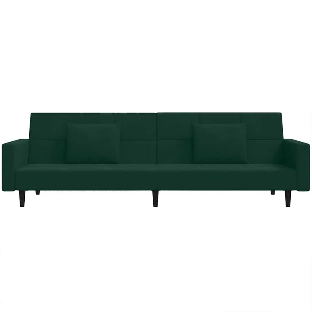 Schlafsofa 2-Sitzer mit 2 Kissen Dunkelgrün Samt
