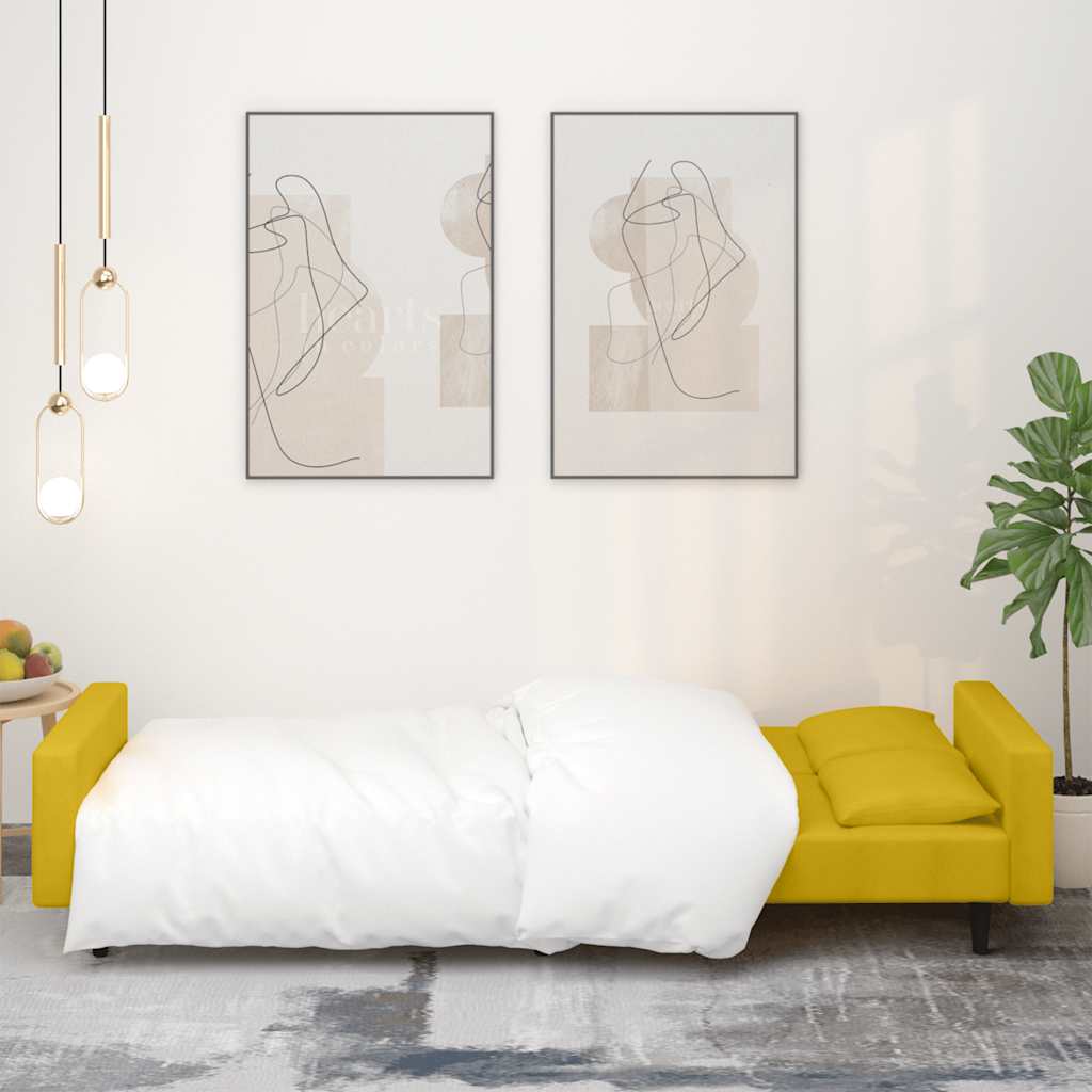 Schlafsofa 2-Sitzer mit 2 Kissen Gelb Samt