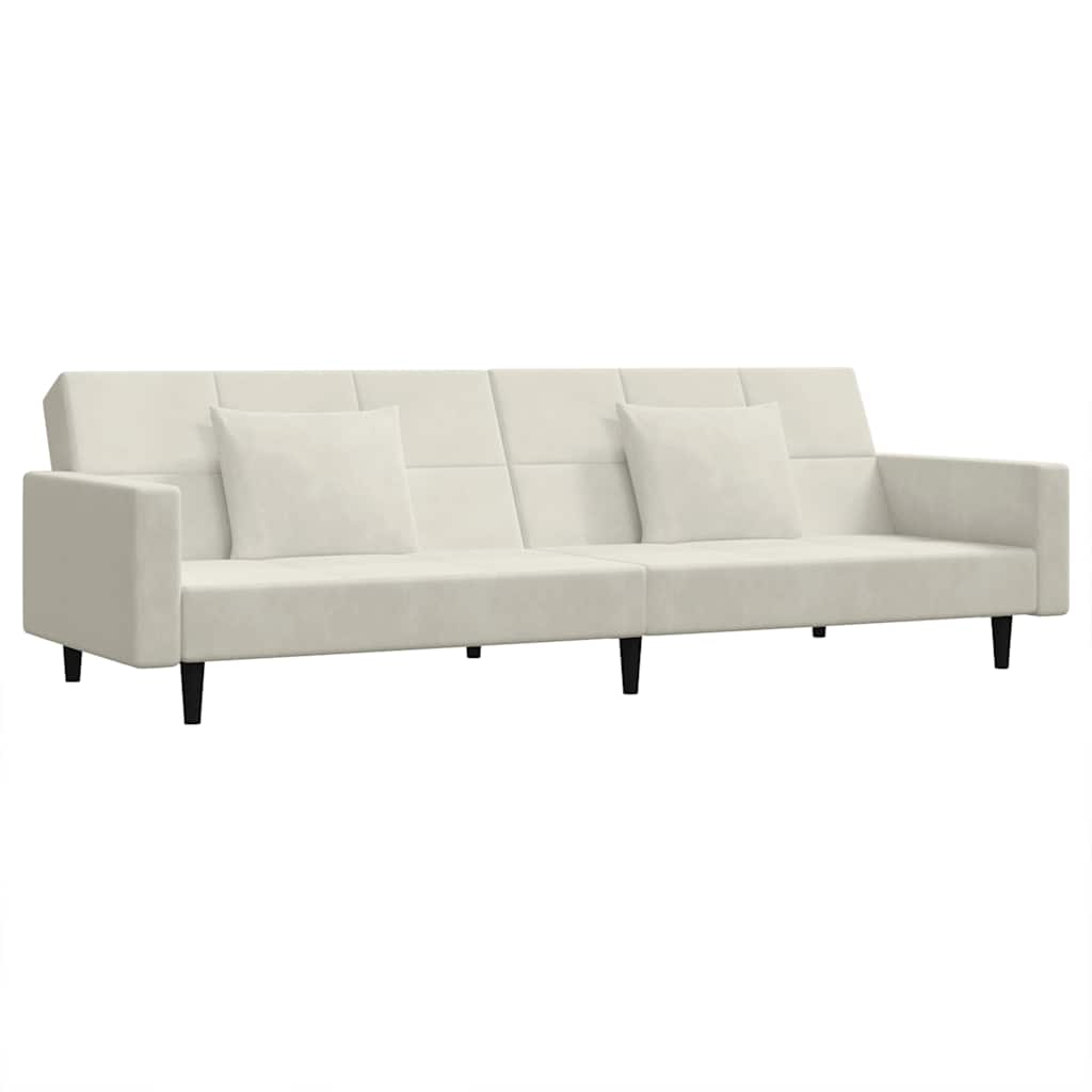 Schlafsofa 2-Sitzer mit 2 Kissen Creme Samt