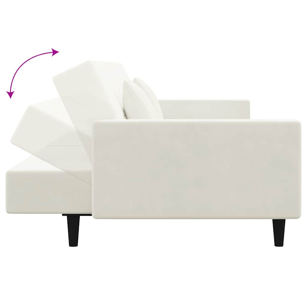 Schlafsofa 2-Sitzer mit 2 Kissen Creme Samt