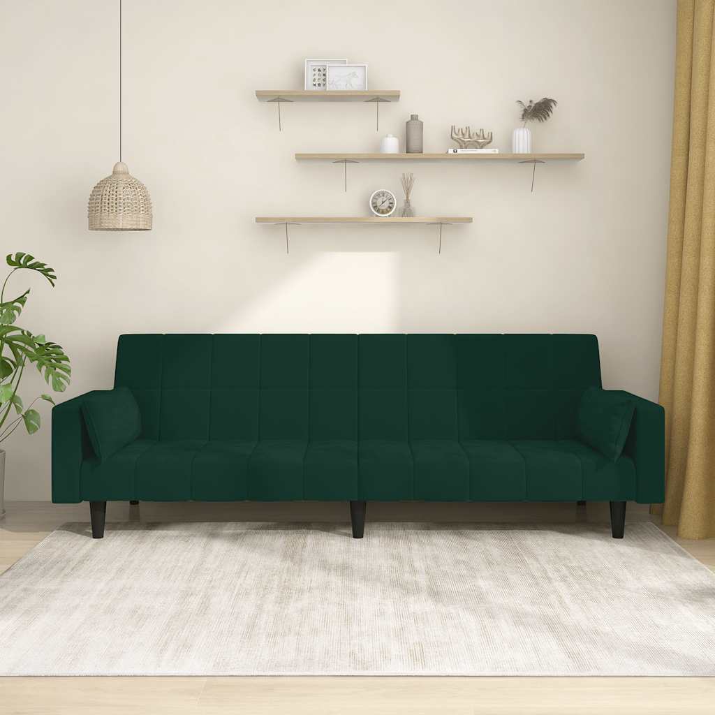 Schlafsofa 2-Sitzer mit 2 Kissen Dunkelgrün Samt