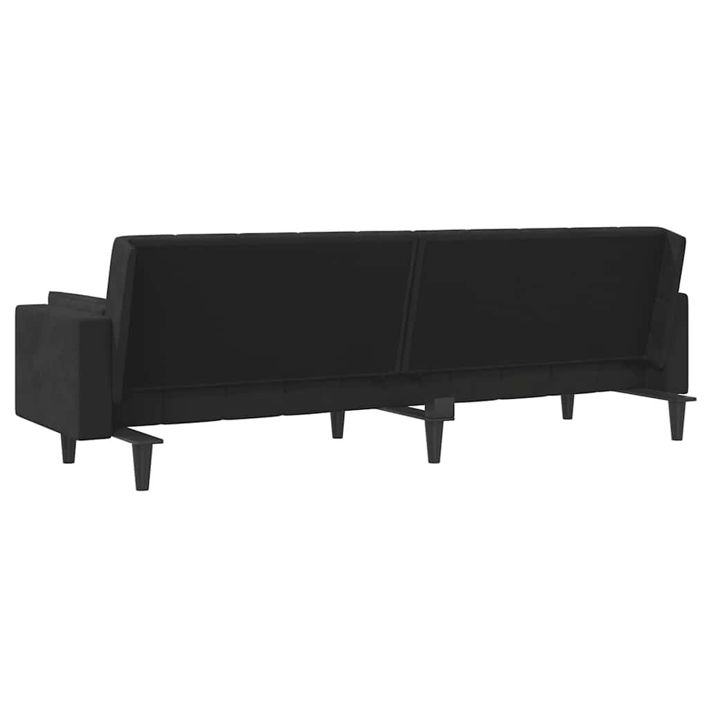 Schlafsofa 2-Sitzer mit 2 Kissen Schwarz Samt