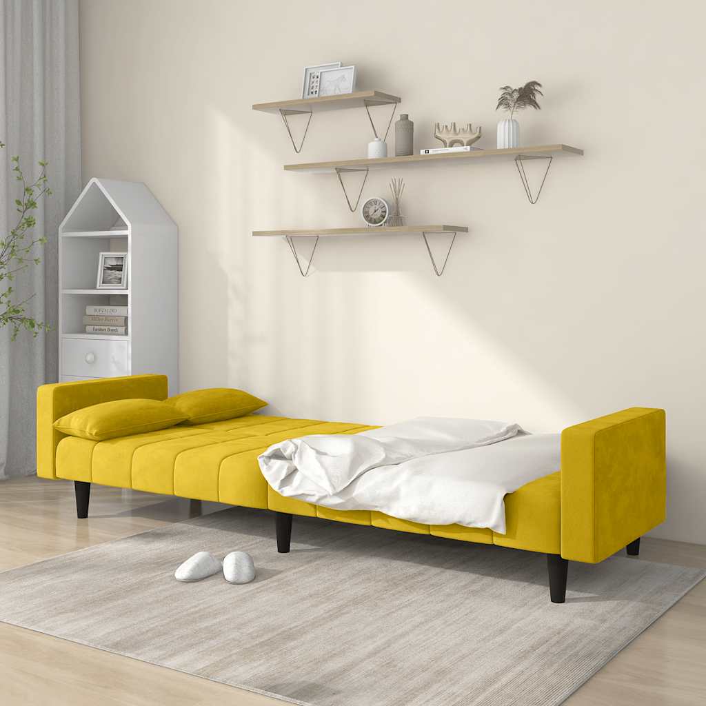 Schlafsofa 2-Sitzer mit 2 Kissen Gelb Samt