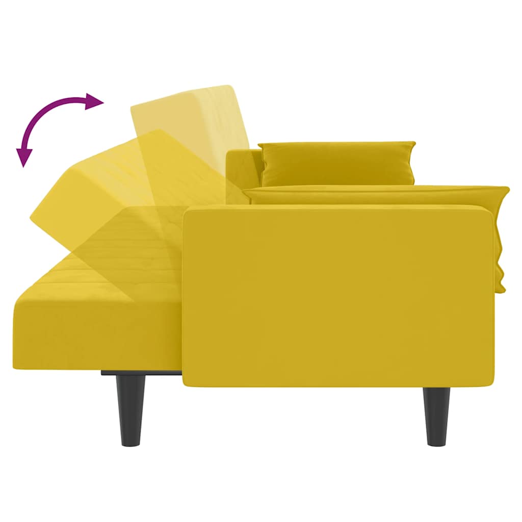Schlafsofa 2-Sitzer mit 2 Kissen Gelb Samt