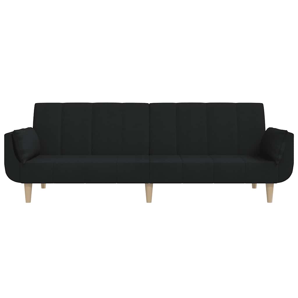 Schlafsofa 2-Sitzer mit 2 Kissen Schwarz Stoff