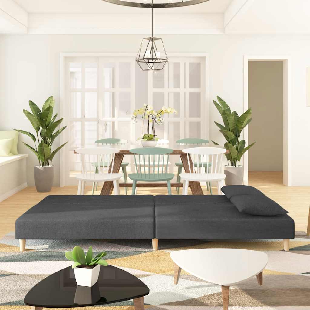 Schlafsofa 2-Sitzer mit 2 Kissen Dunkelgrau Stoff