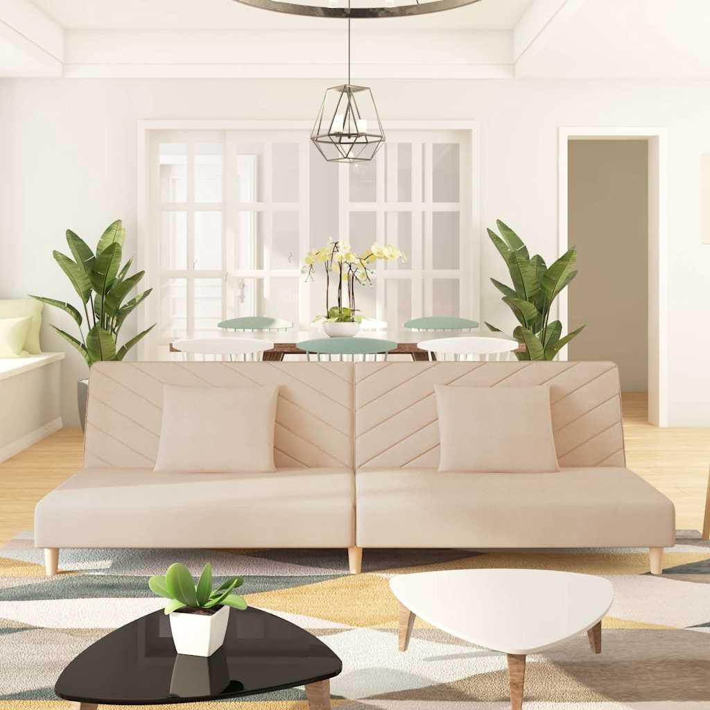 Schlafsofa 2-Sitzer mit 2 Kissen Creme Stoff
