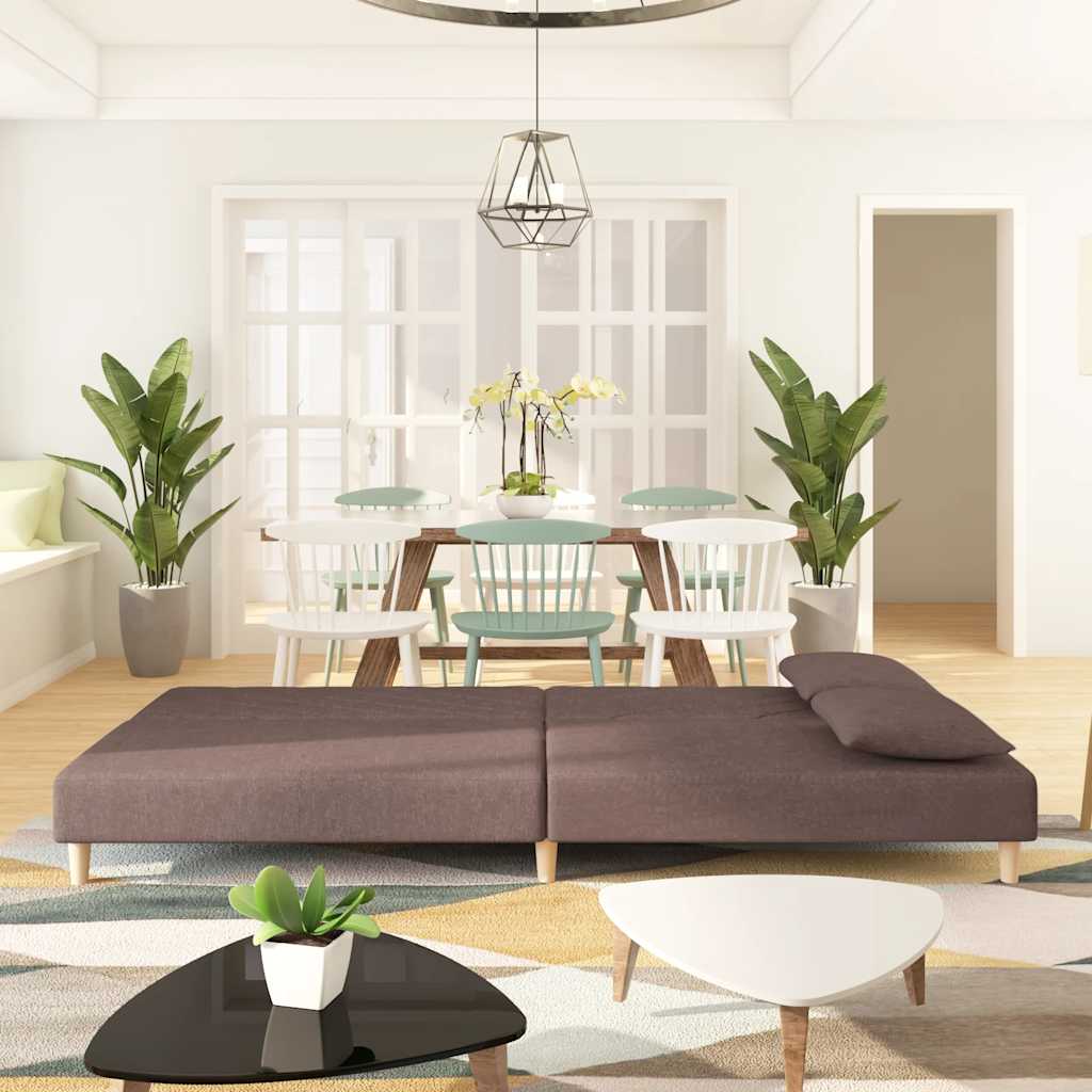 Schlafsofa 2-Sitzer mit 2 Kissen Taupe Stoff
