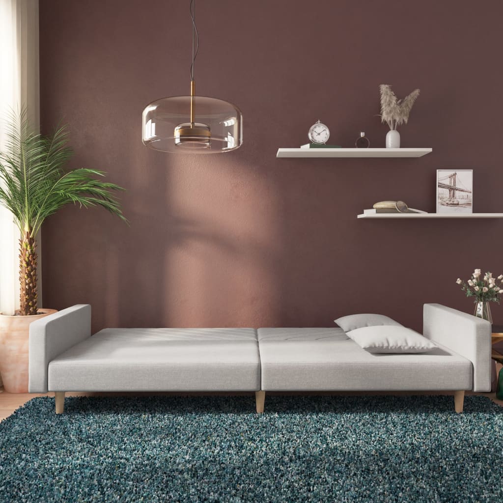 Schlafsofa 2-Sitzer mit 2 Kissen Hellgrau Stoff