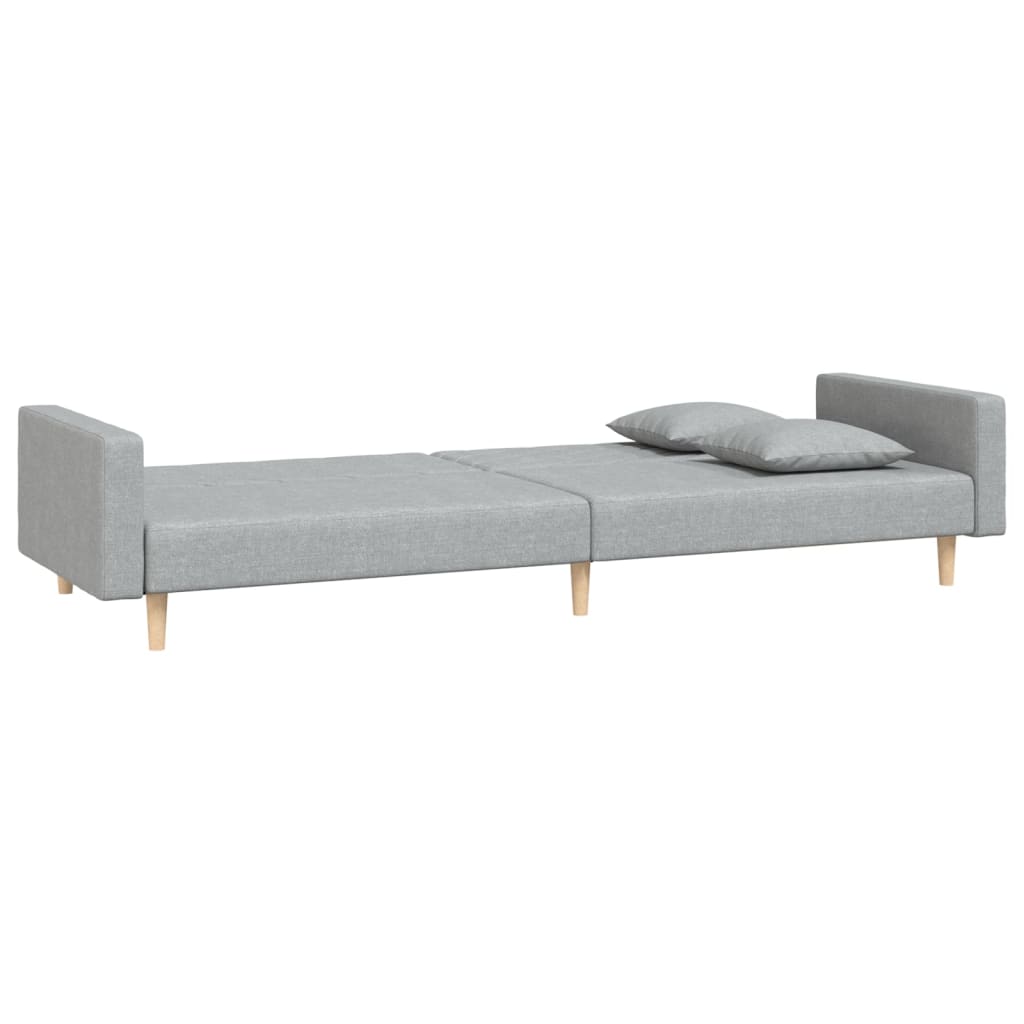 Schlafsofa 2-Sitzer mit 2 Kissen Hellgrau Stoff