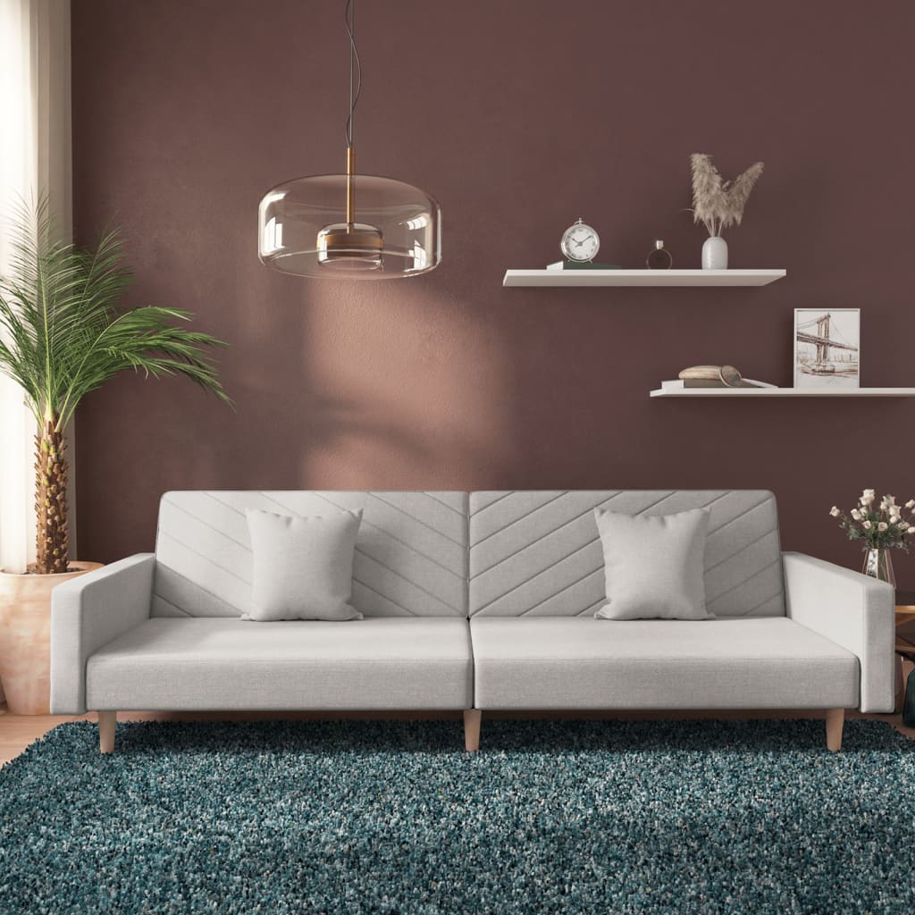 Schlafsofa 2-Sitzer mit 2 Kissen Hellgrau Stoff