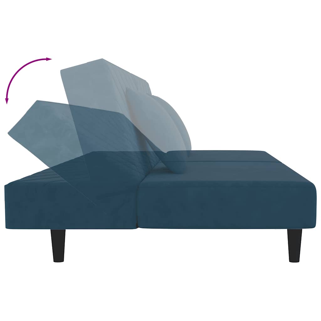 Schlafsofa 2-Sitzer mit 2 Kissen Blau Samt