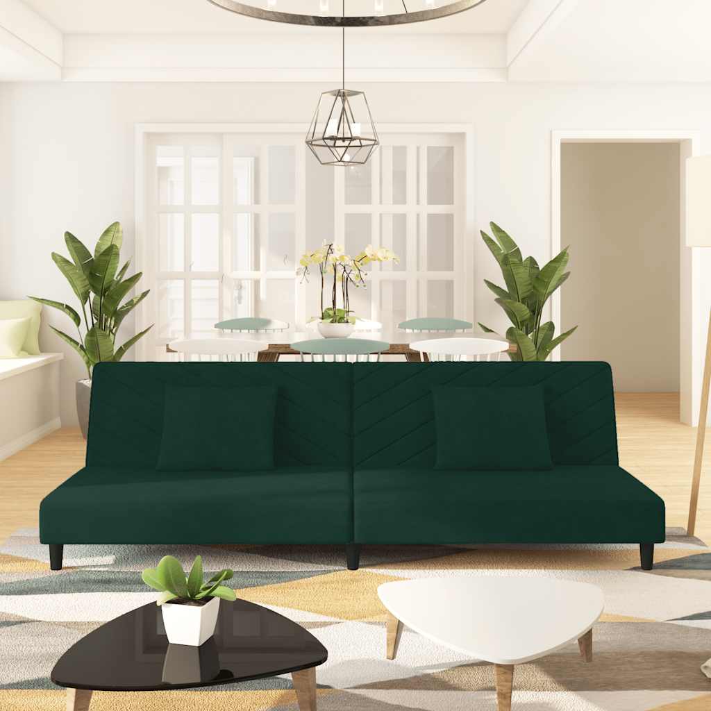 Schlafsofa 2-Sitzer mit 2 Kissen Dunkelgrün Samt