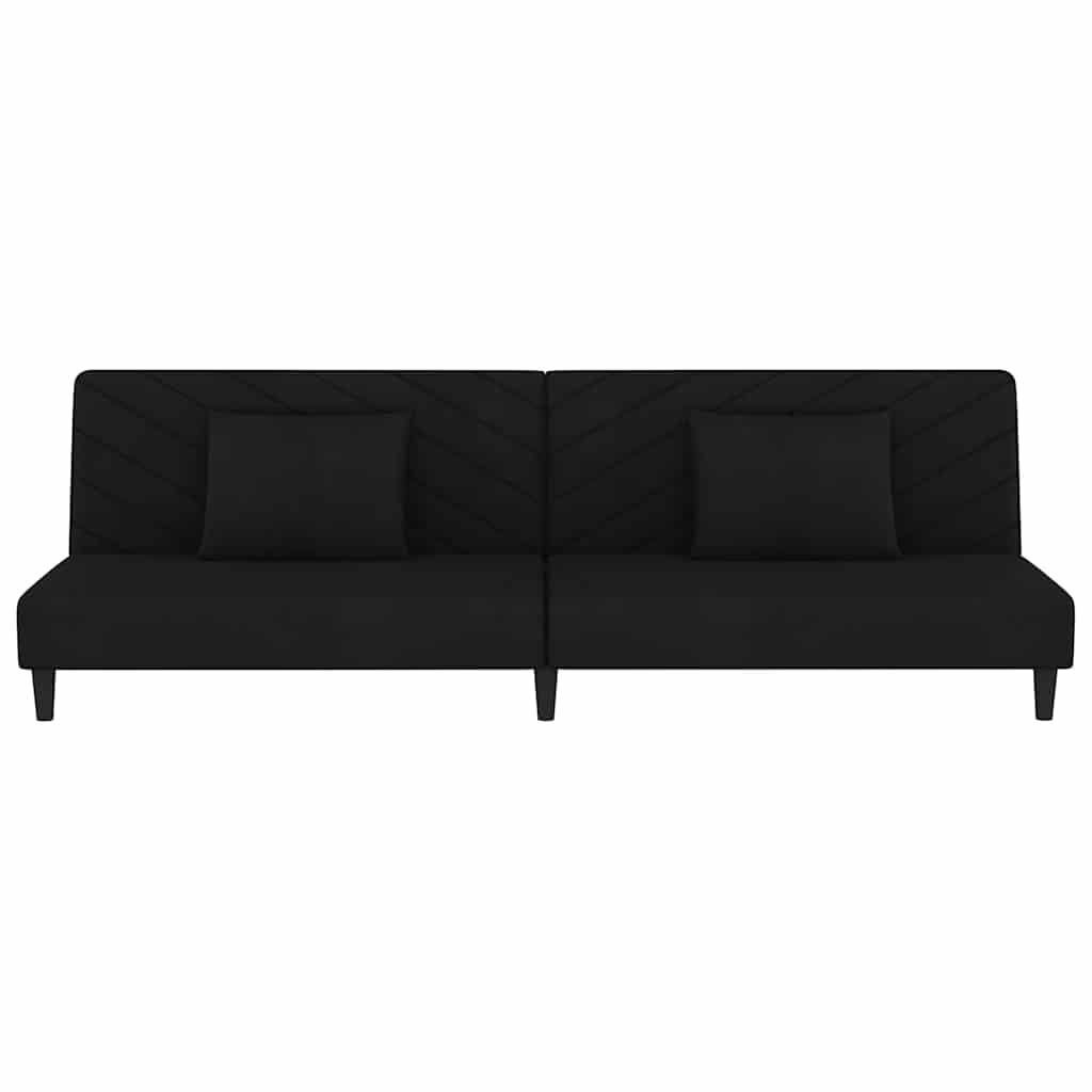 Schlafsofa 2-Sitzer mit 2 Kissen Schwarz Samt