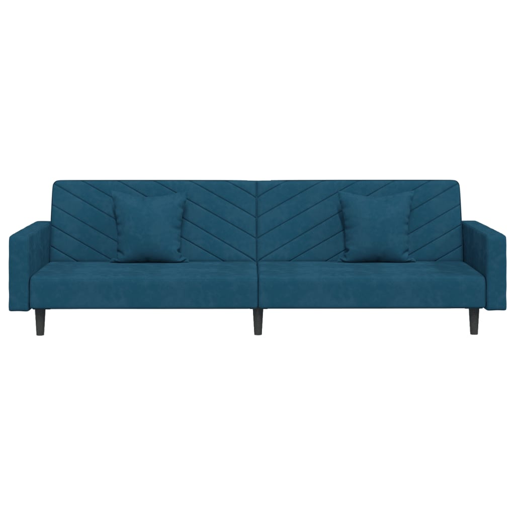 Schlafsofa 2-Sitzer mit 2 Kissen Blau Samt