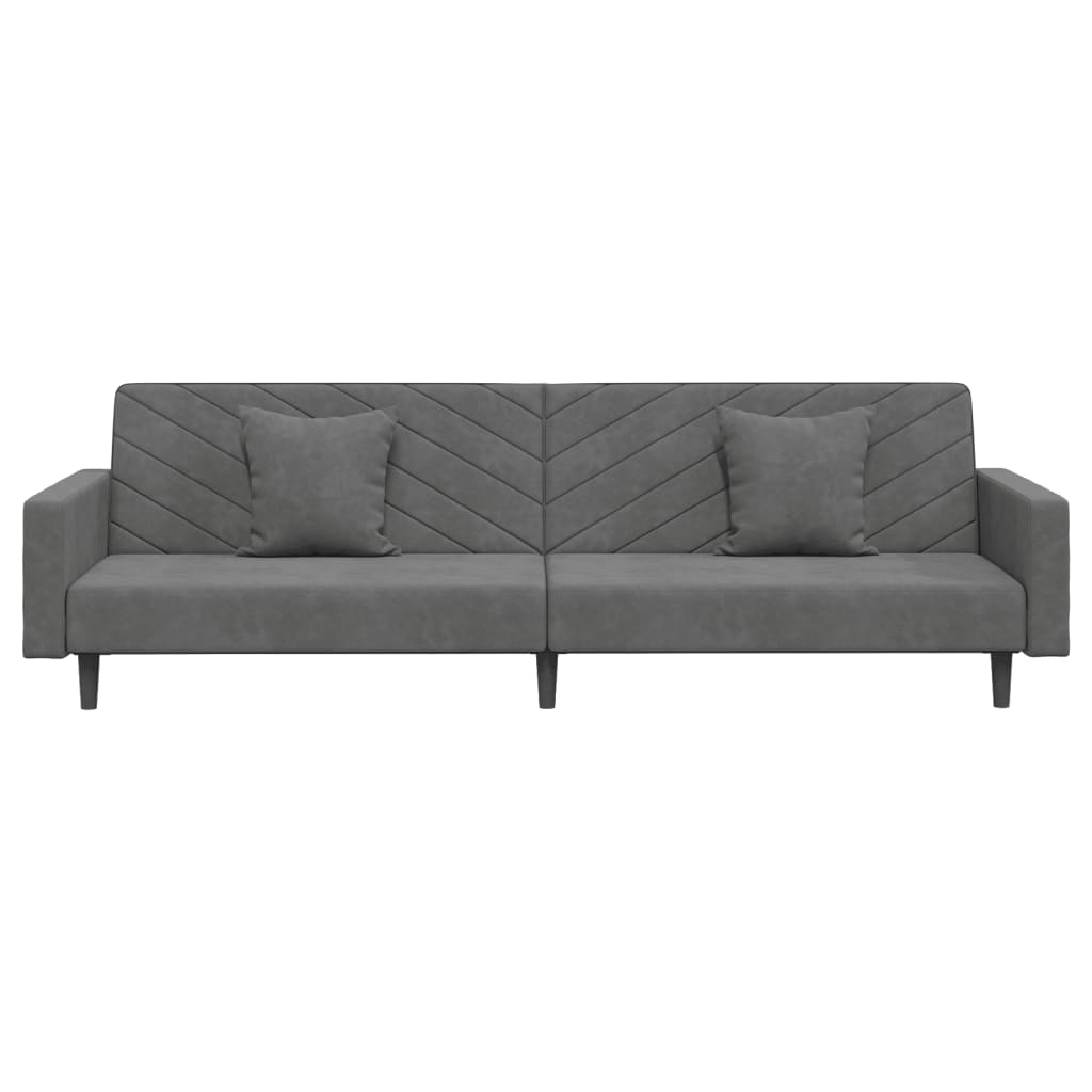 Schlafsofa 2-Sitzer mit 2 Kissen Dunkelgrau Samt
