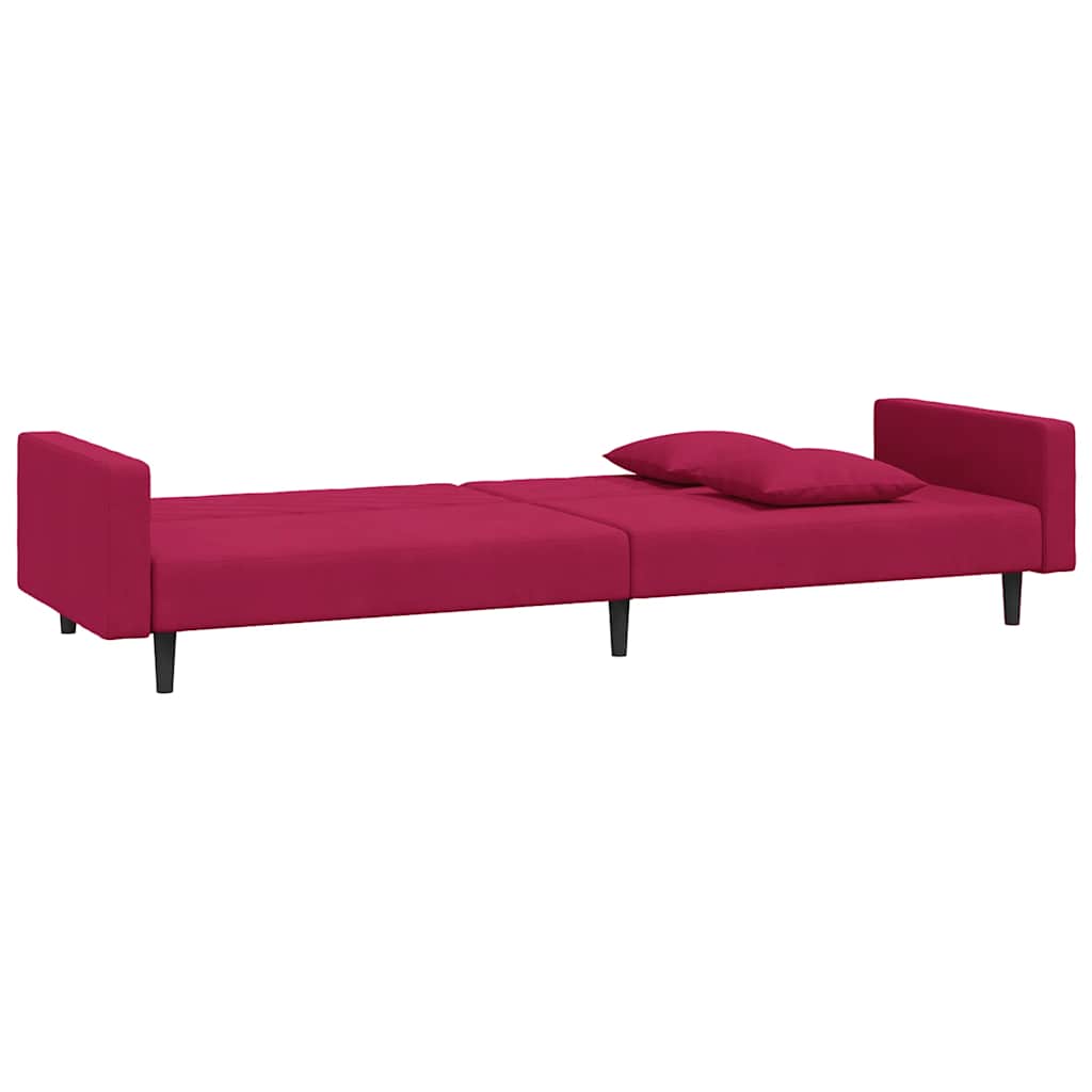 Schlafsofa 2-Sitzer mit 2 Kissen Weinrot Samt