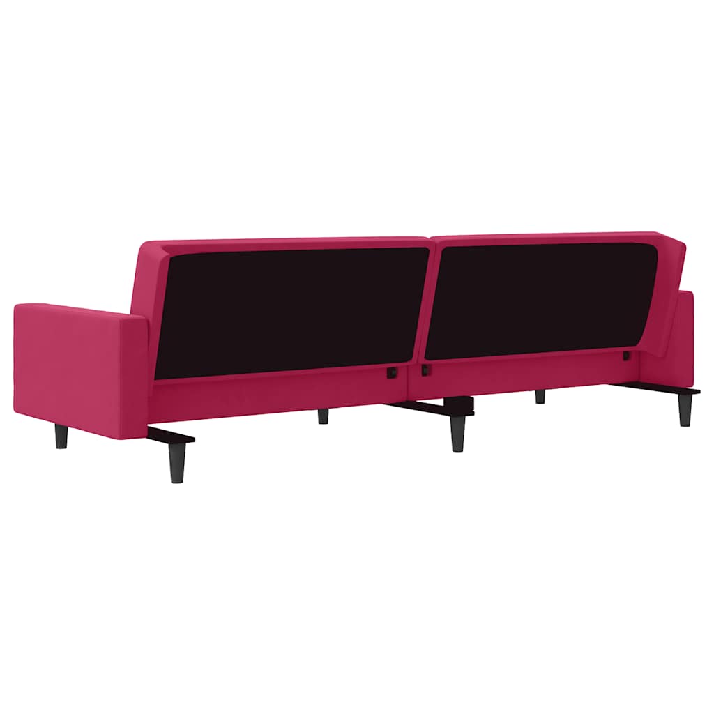 Schlafsofa 2-Sitzer mit 2 Kissen Weinrot Samt