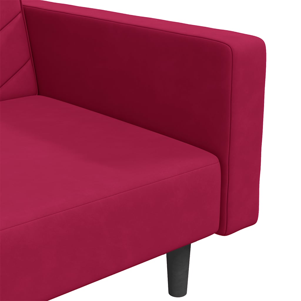 Schlafsofa 2-Sitzer mit 2 Kissen Weinrot Samt