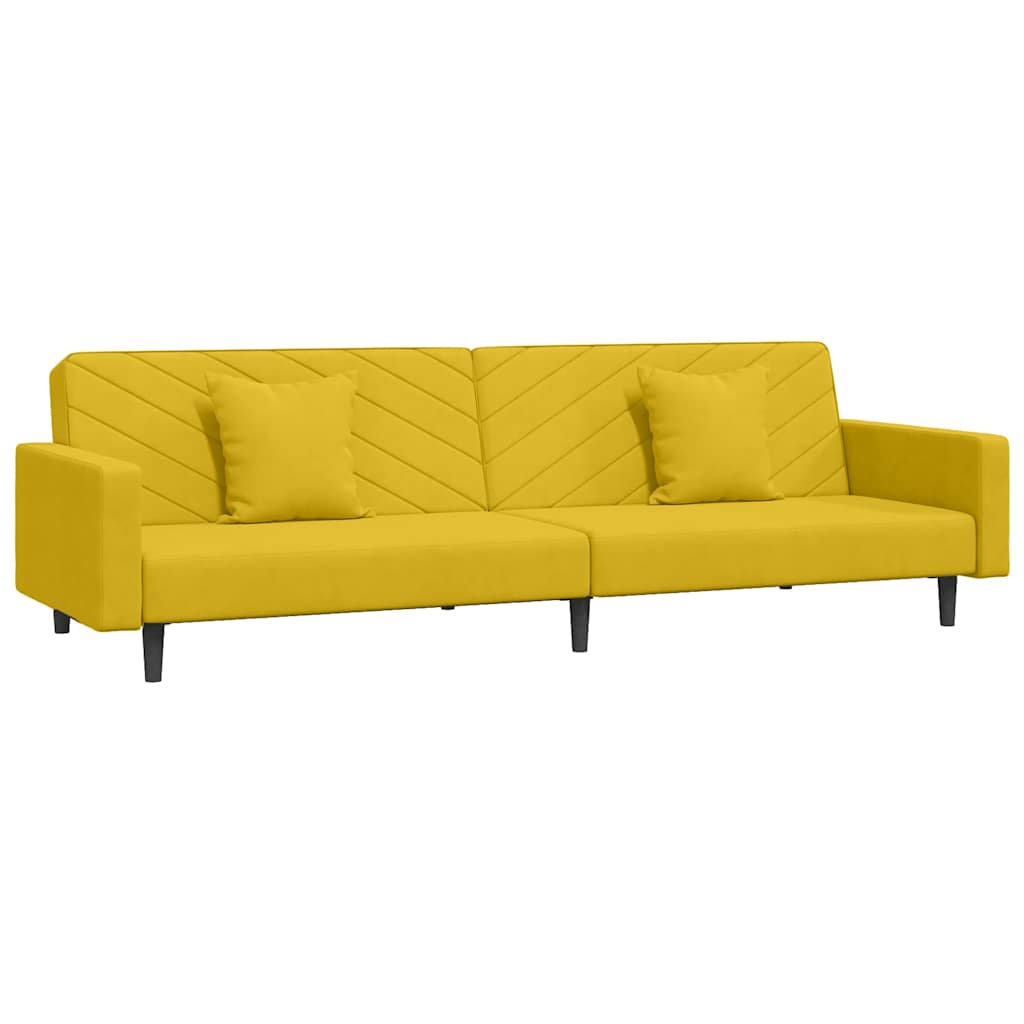 Schlafsofa 2-Sitzer mit 2 Kissen Gelb Samt