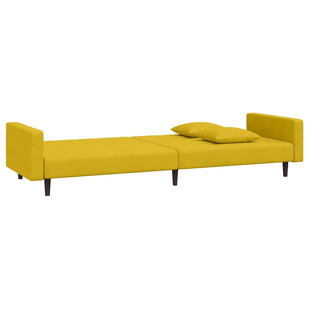 Schlafsofa 2-Sitzer mit 2 Kissen Gelb Samt