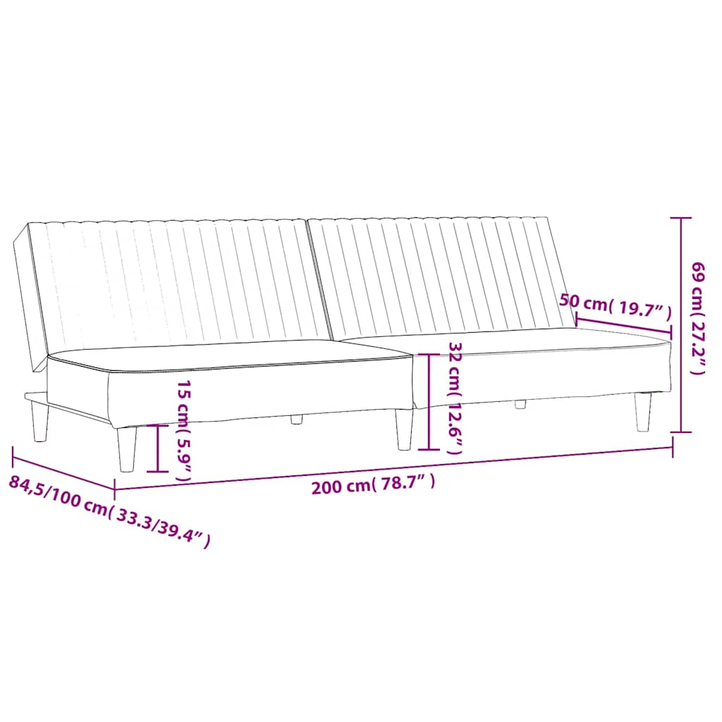 Schlafsofa 2-Sitzer Blau Samt