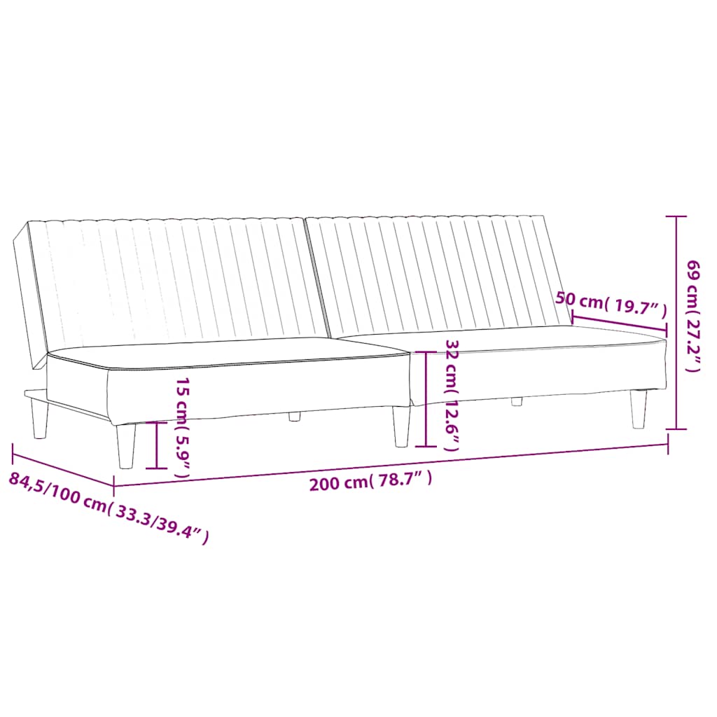 Schlafsofa 2-Sitzer Weinrot Samt