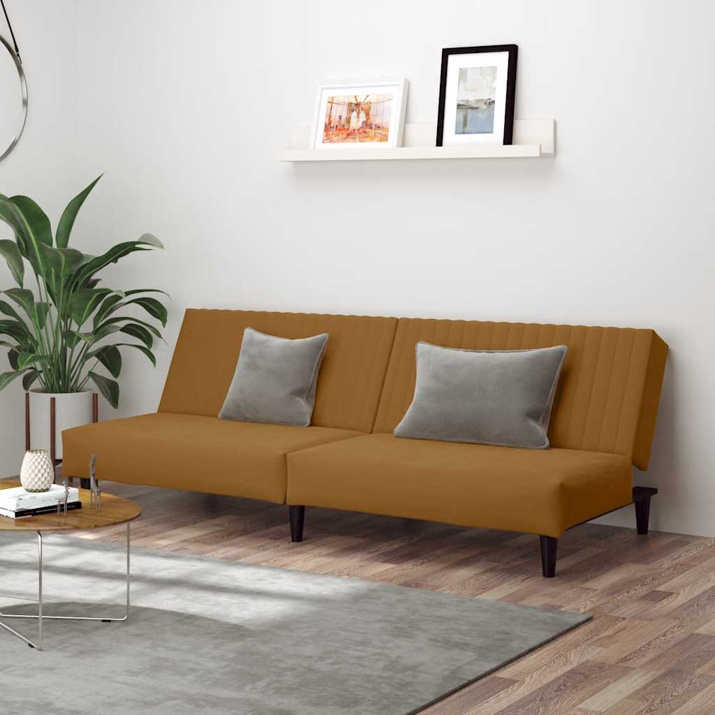 Schlafsofa 2-Sitzer Braun Samt