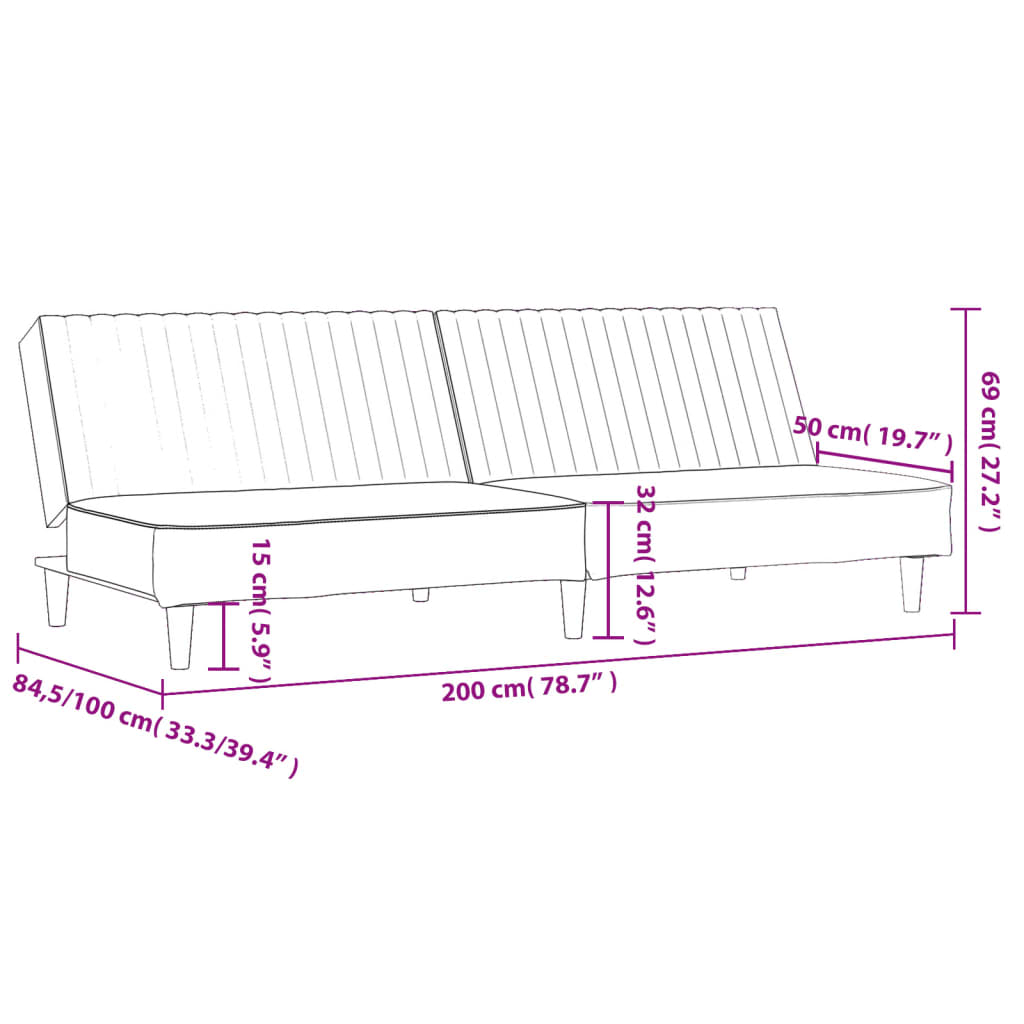 Schlafsofa 2-Sitzer Schwarz Kunstleder