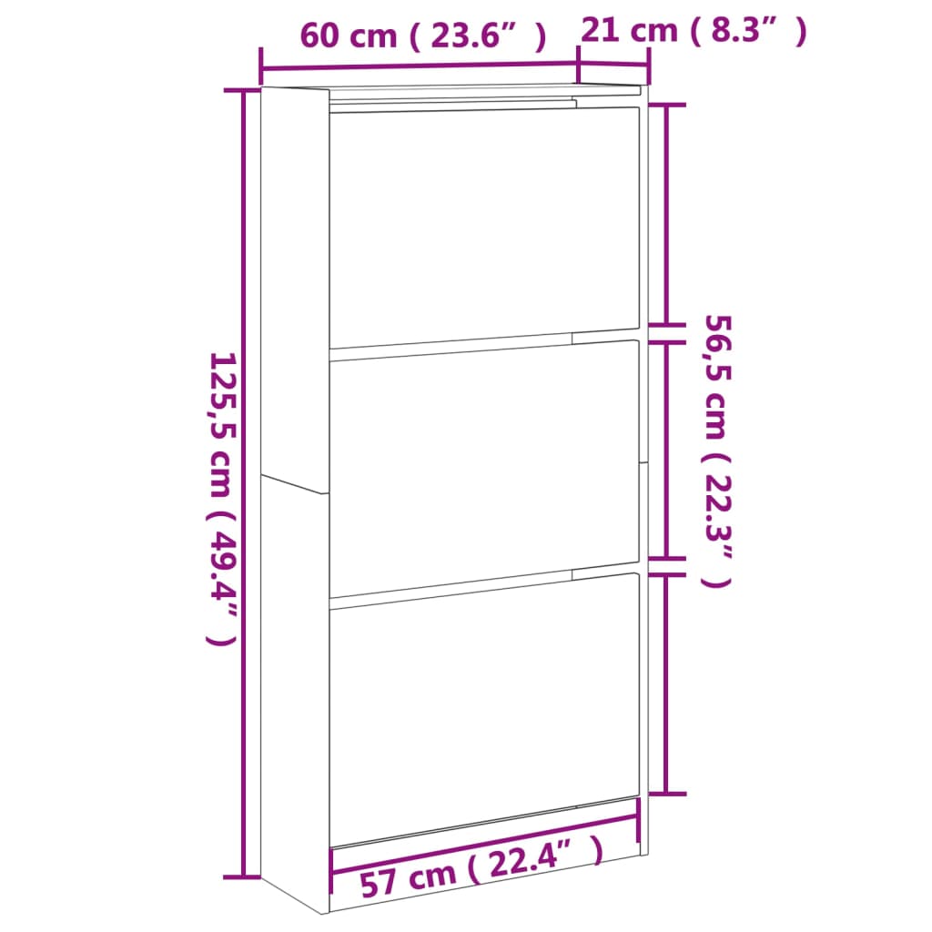 Schuhschrank Braun Eichen-Optik 60x21x125,5 cm Holzwerkstoff