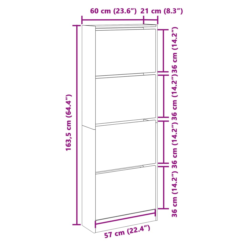 Schuhschrank Braun Eichen-Optik 60x21x163,5 cm Holzwerkstoff