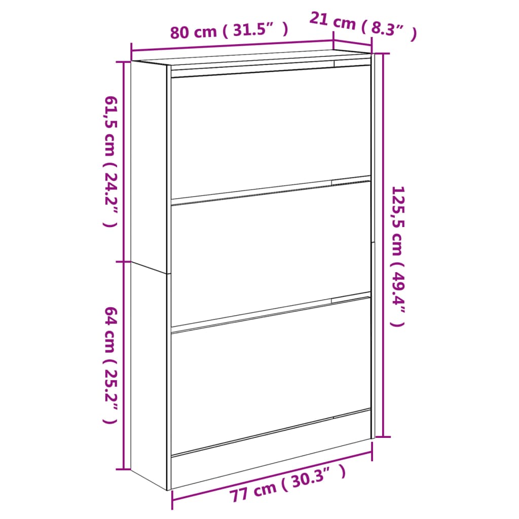 Schuhschrank Weiß 80x21x125,5 cm Holzwerkstoff