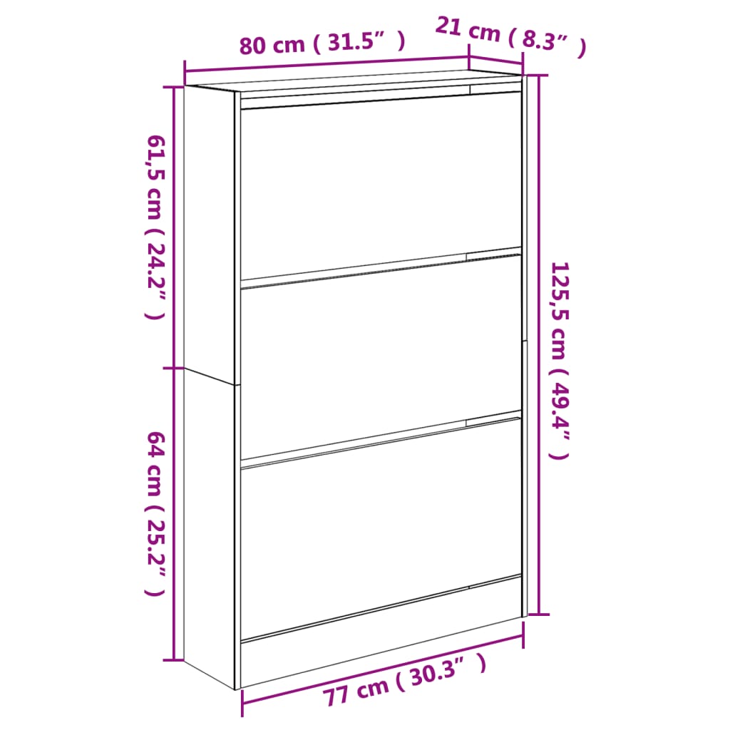 Schuhschrank Sonoma-Eiche 80x21x125,5 cm Holzwerkstoff