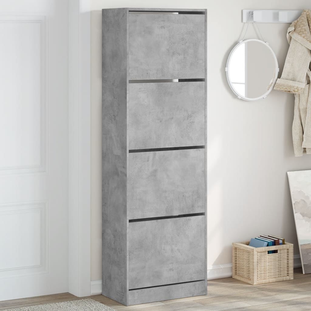 Schuhschrank mit 4 Klappen Betongrau 60x34x187,5 cm