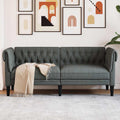 Chesterfield-Sofa 2-Sitzer Dunkelgrau Stoff