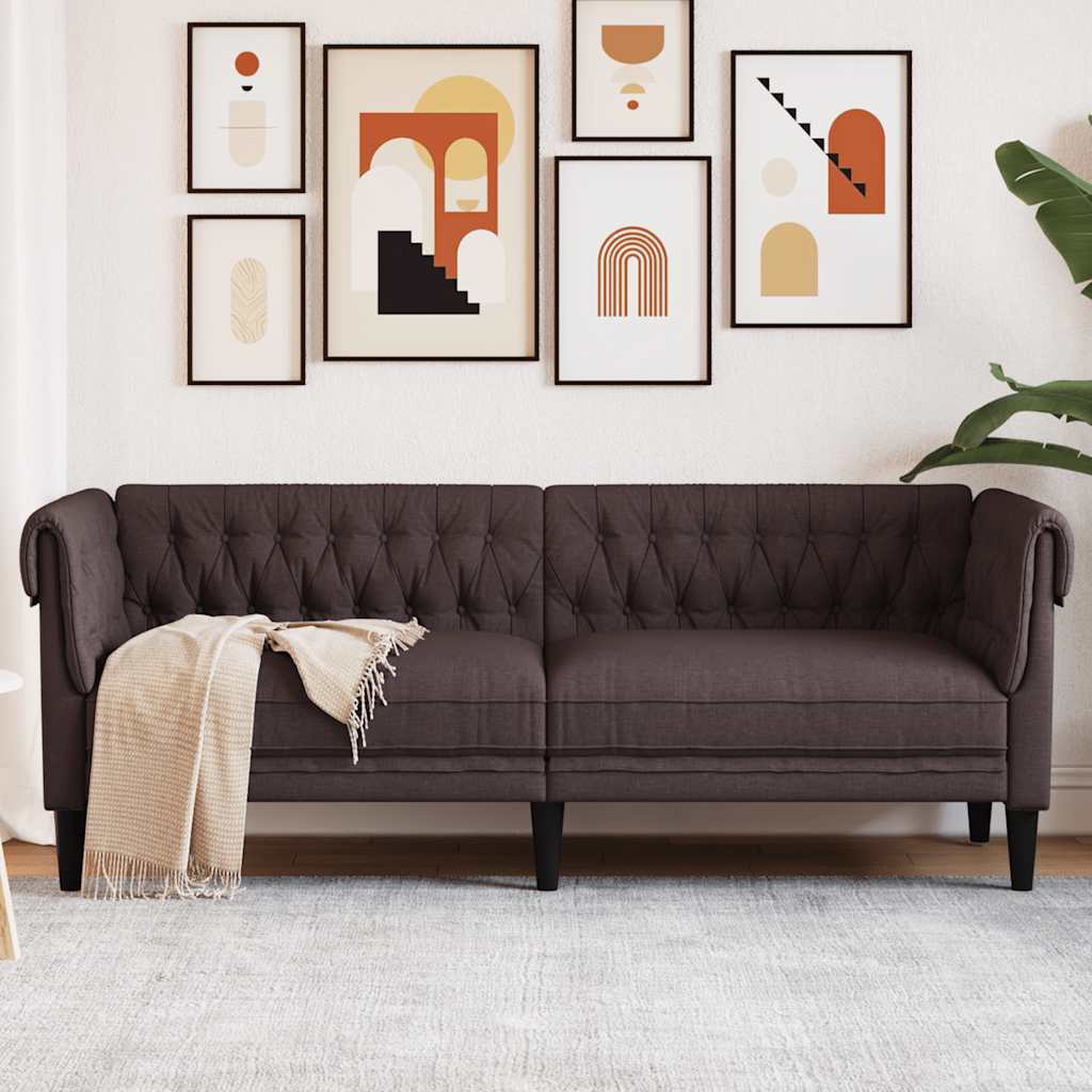 Chesterfield-Sofa 3-Sitzer Dunkelbraun Stoff