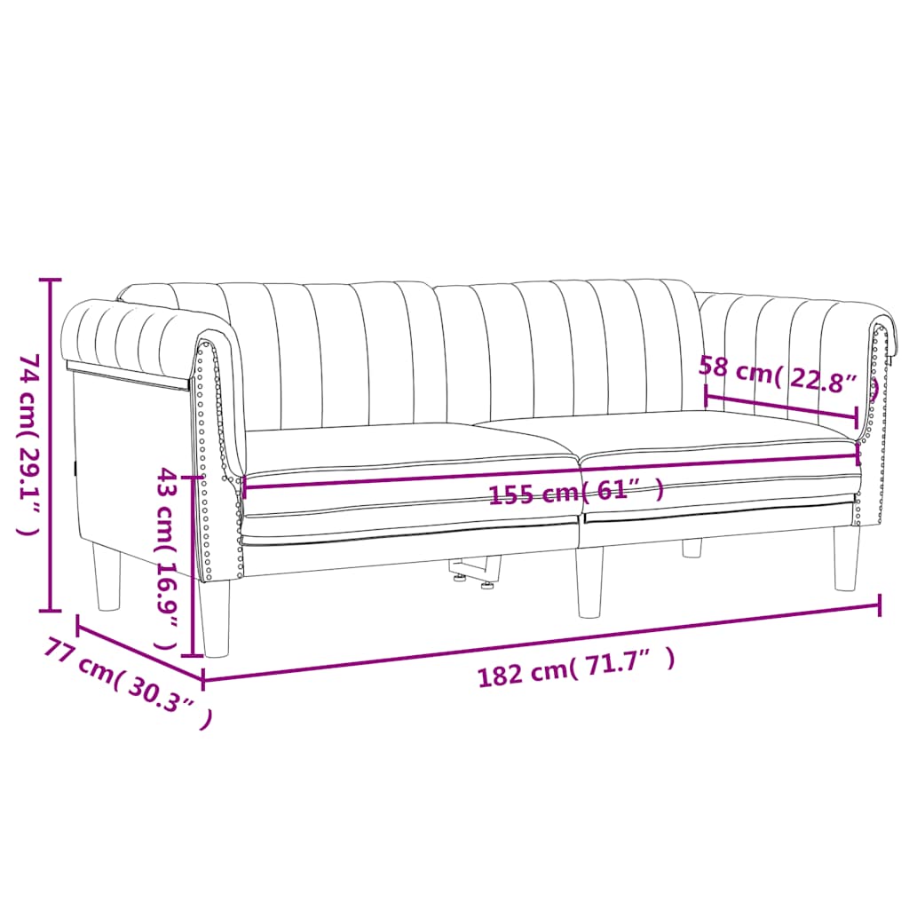 Sofa 2-Sitzer Weinrot Samt