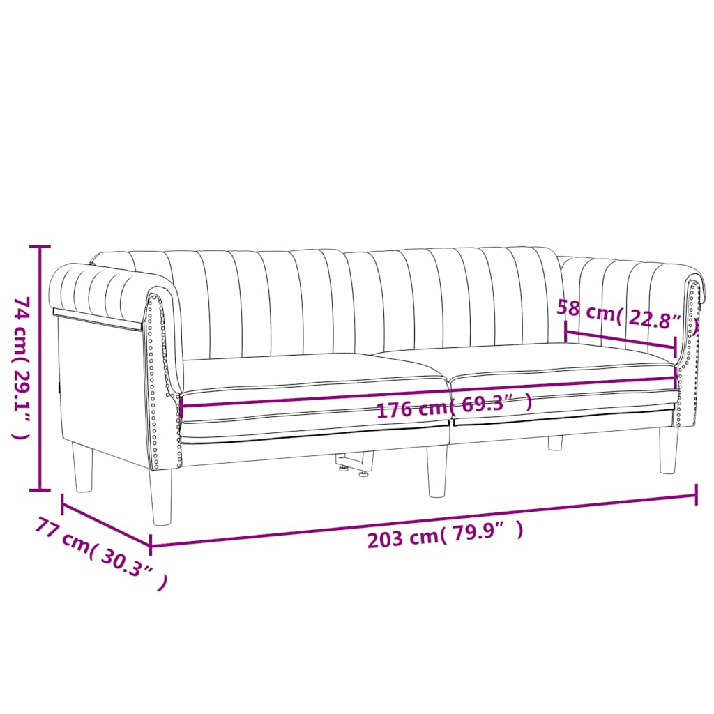 Sofa 3-Sitzer Hellgrau Samt