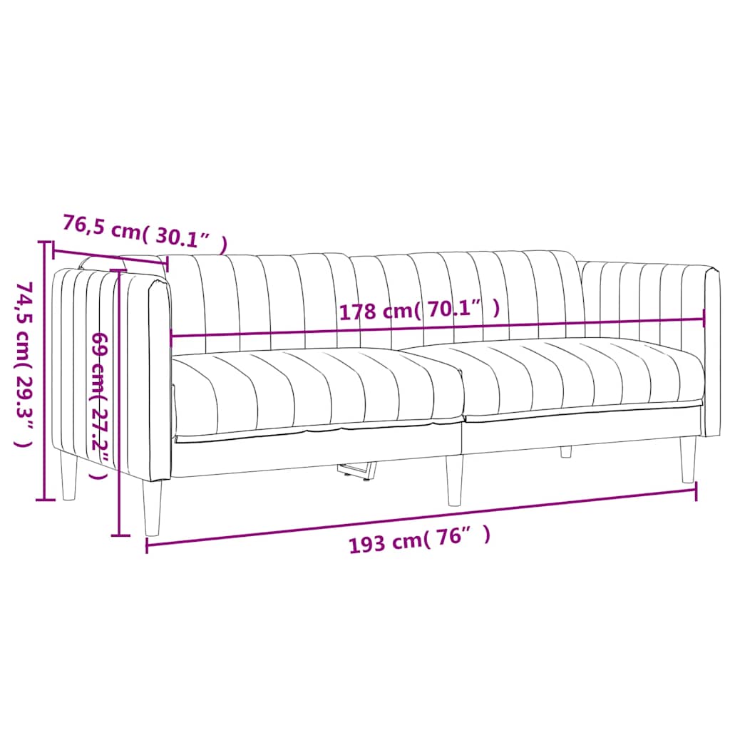 Sofa 3-Sitzer Schwarz Stoff
