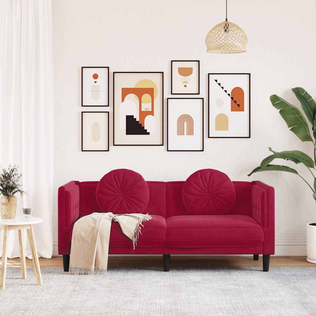 Sofa mit Kissen 2-Sitzer Weinrot Samt