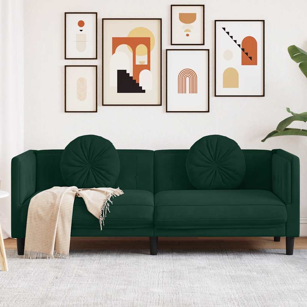 Sofa mit Kissen 3-Sitzer Dunkelgrün Samt