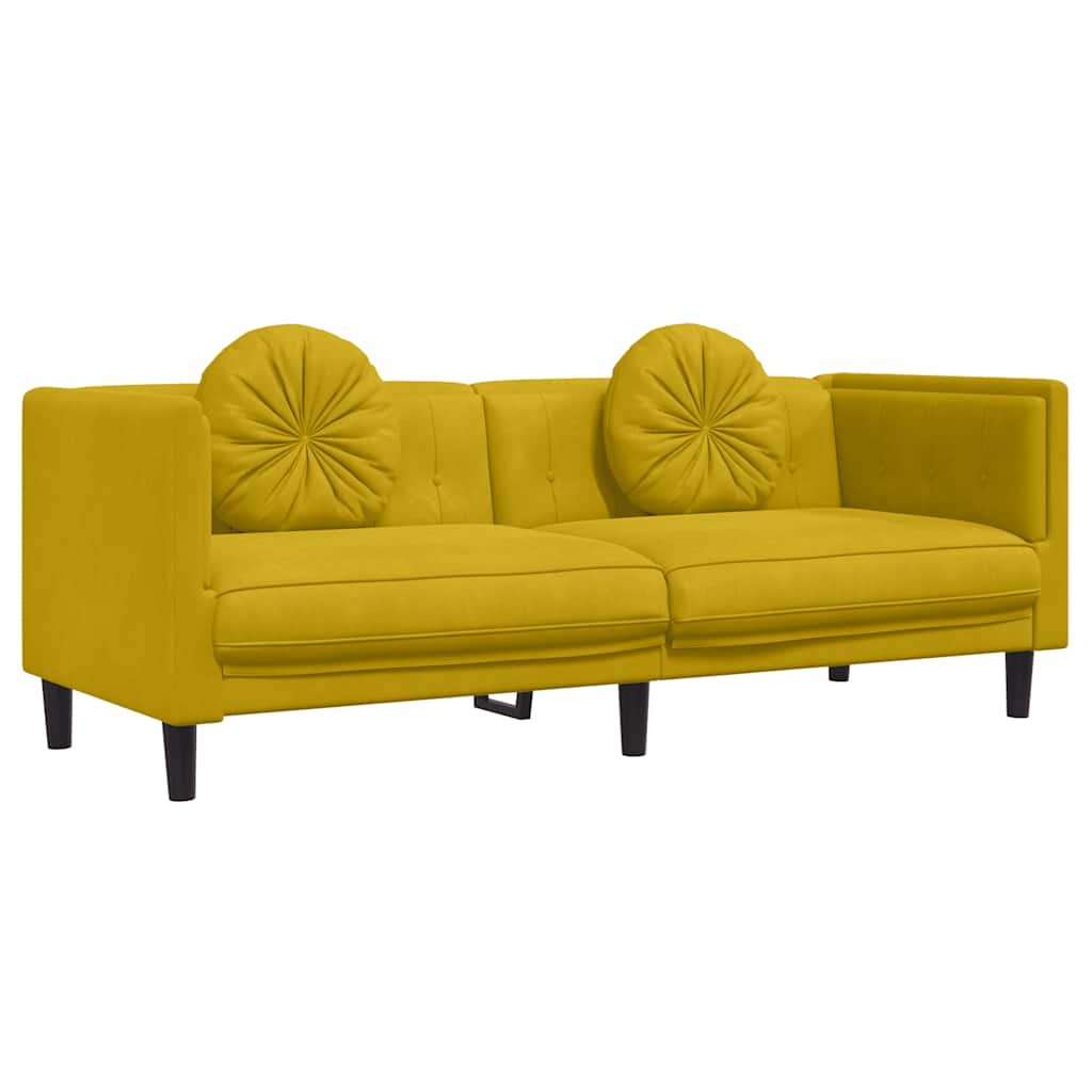 Sofa mit Kissen 3-Sitzer Gelb Samt