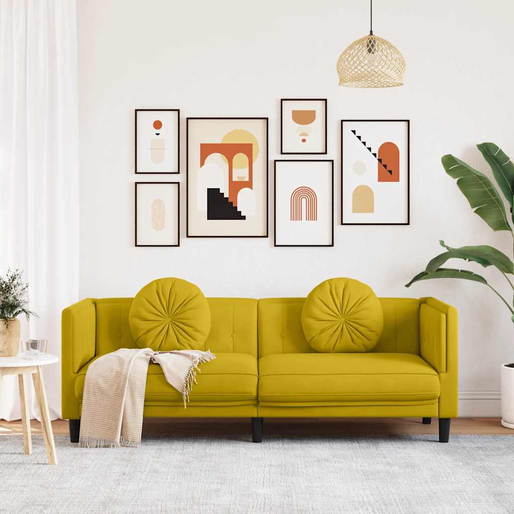 Sofa mit Kissen 3-Sitzer Gelb Samt