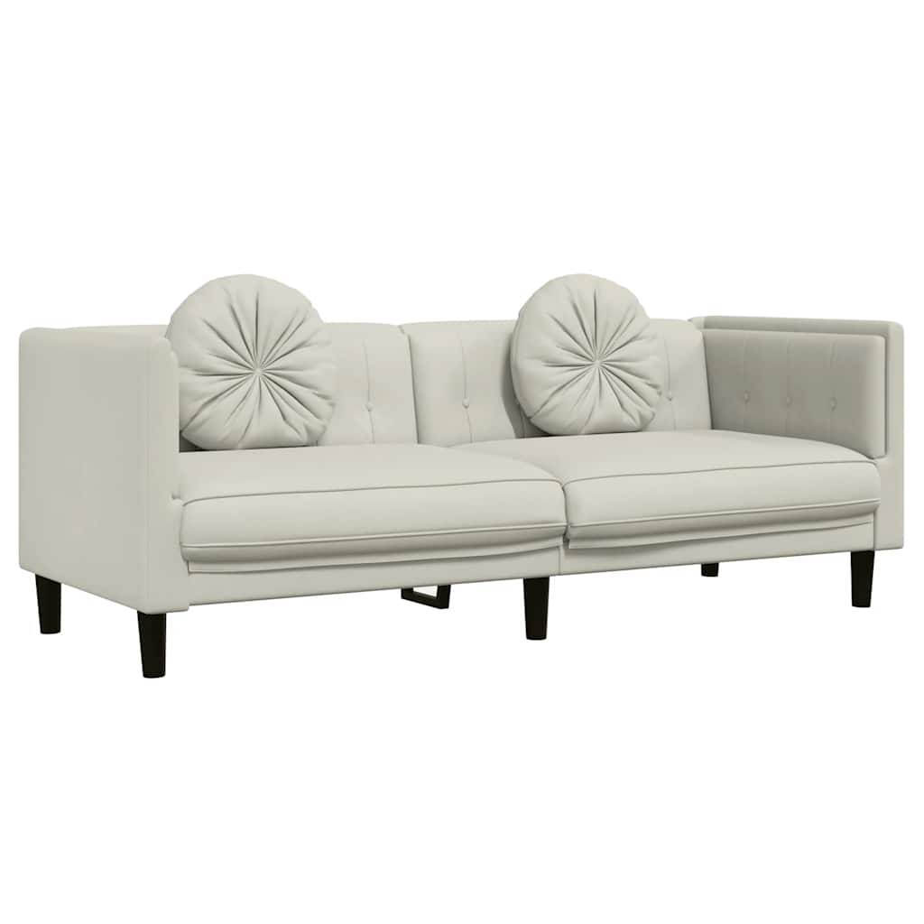 Sofa mit Kissen 3-Sitzer Creme Samt