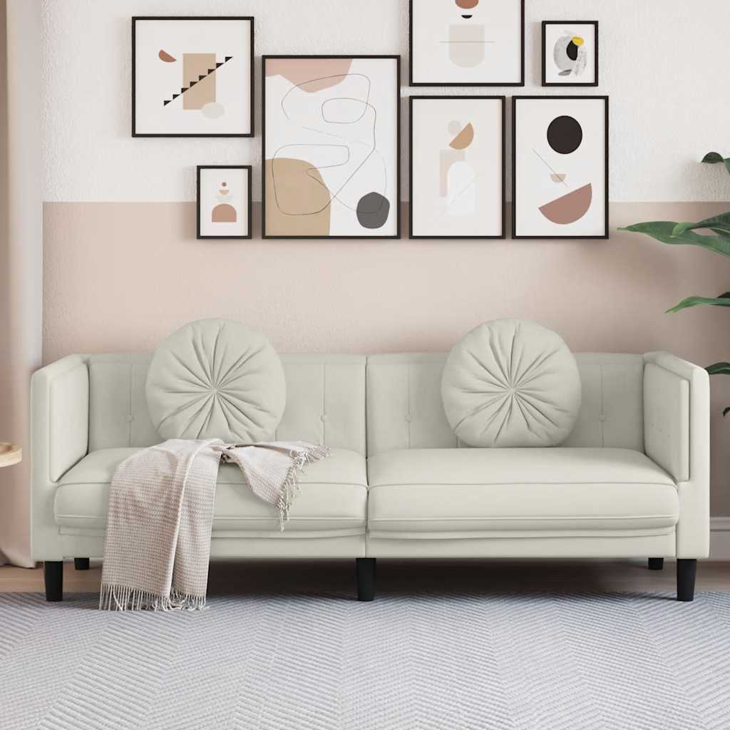 Sofa mit Kissen 3-Sitzer Creme Samt