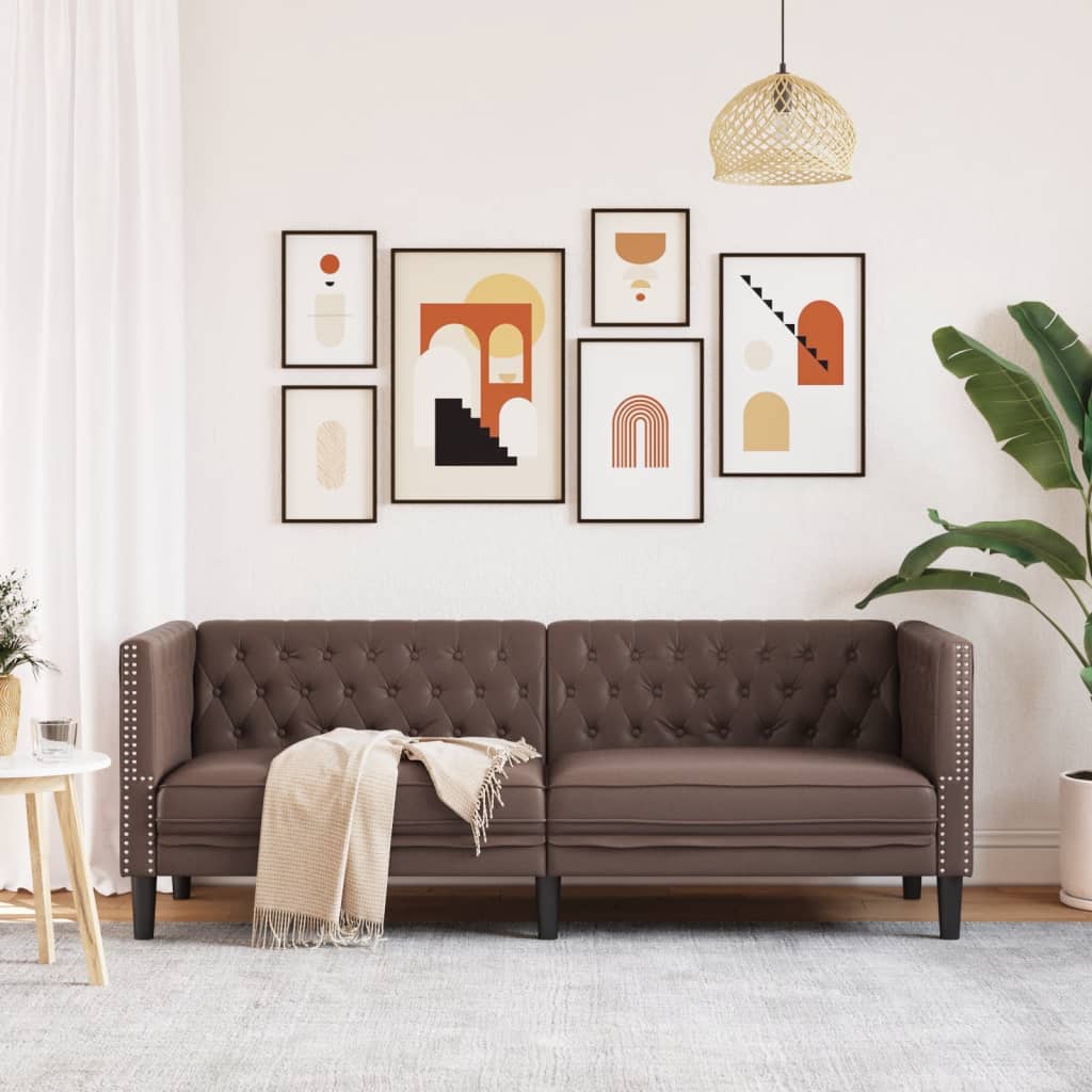 Chesterfield-Sofa 3-Sitzer Braun Kunstleder